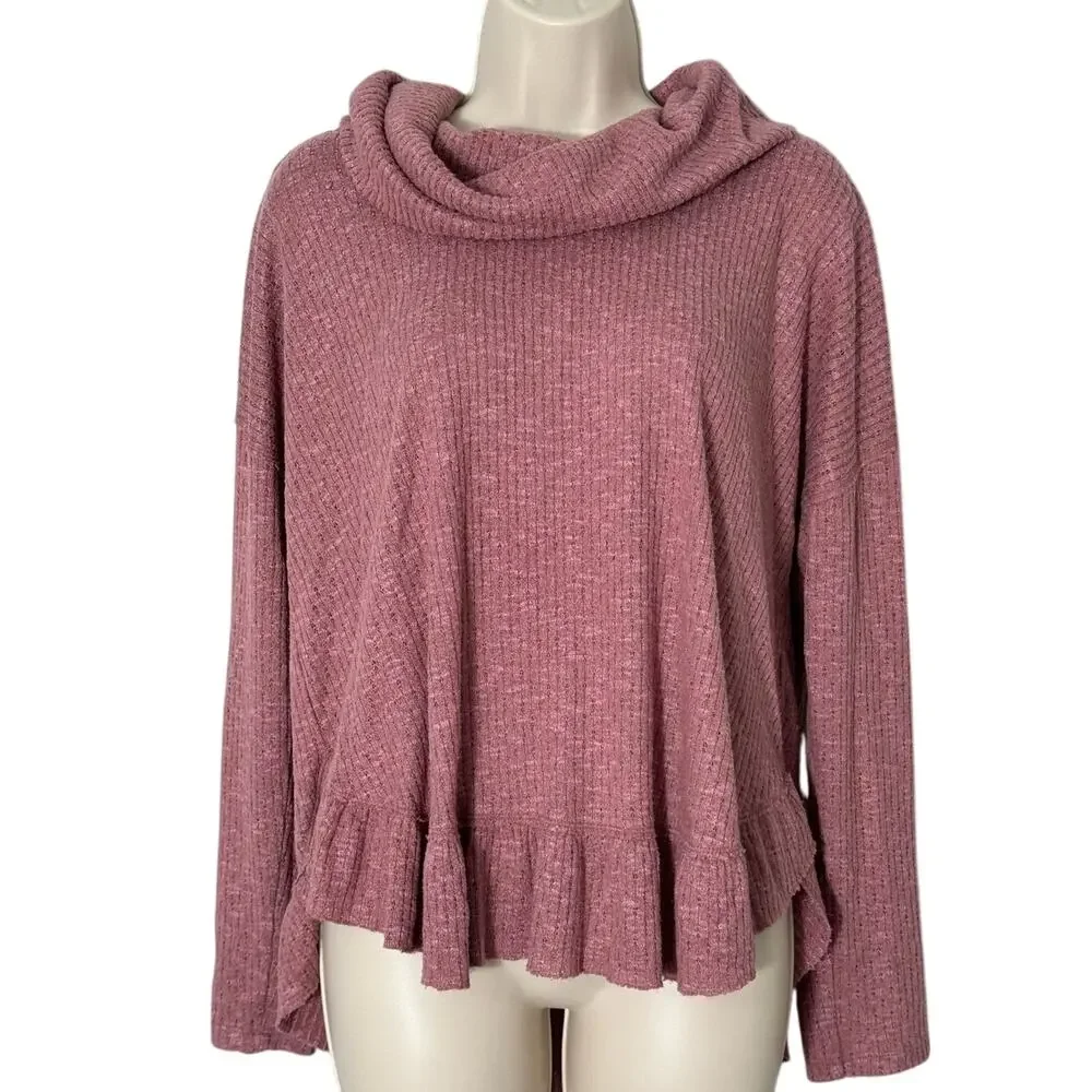 Anthropologie Maeve Addie Ruffled Hacci Sweater‎ in Mauve Size M